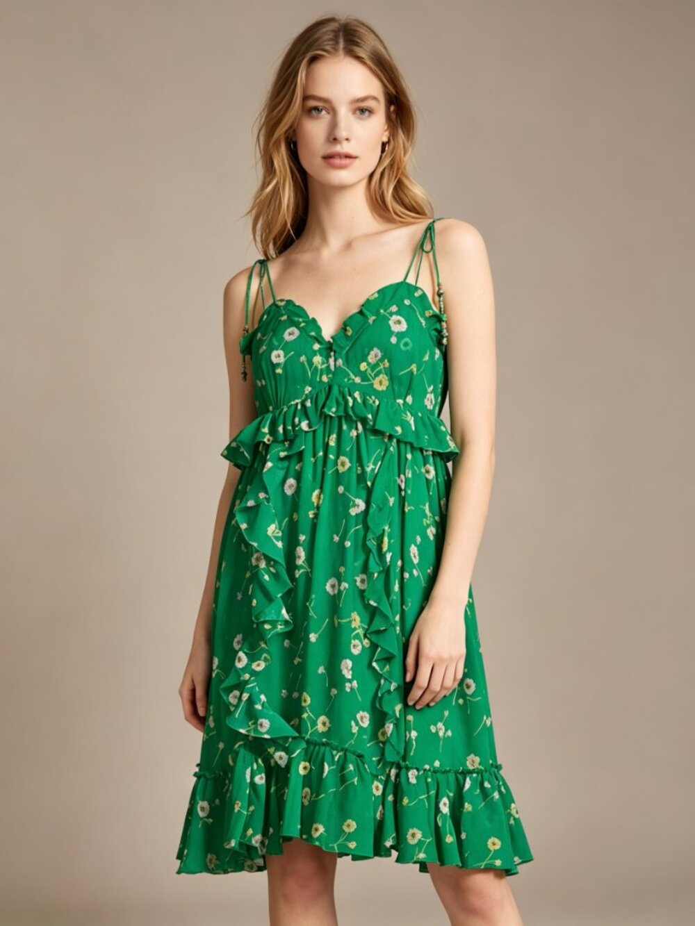 NWOT The Kooples Silk Green Floral Mini Dress Size 2